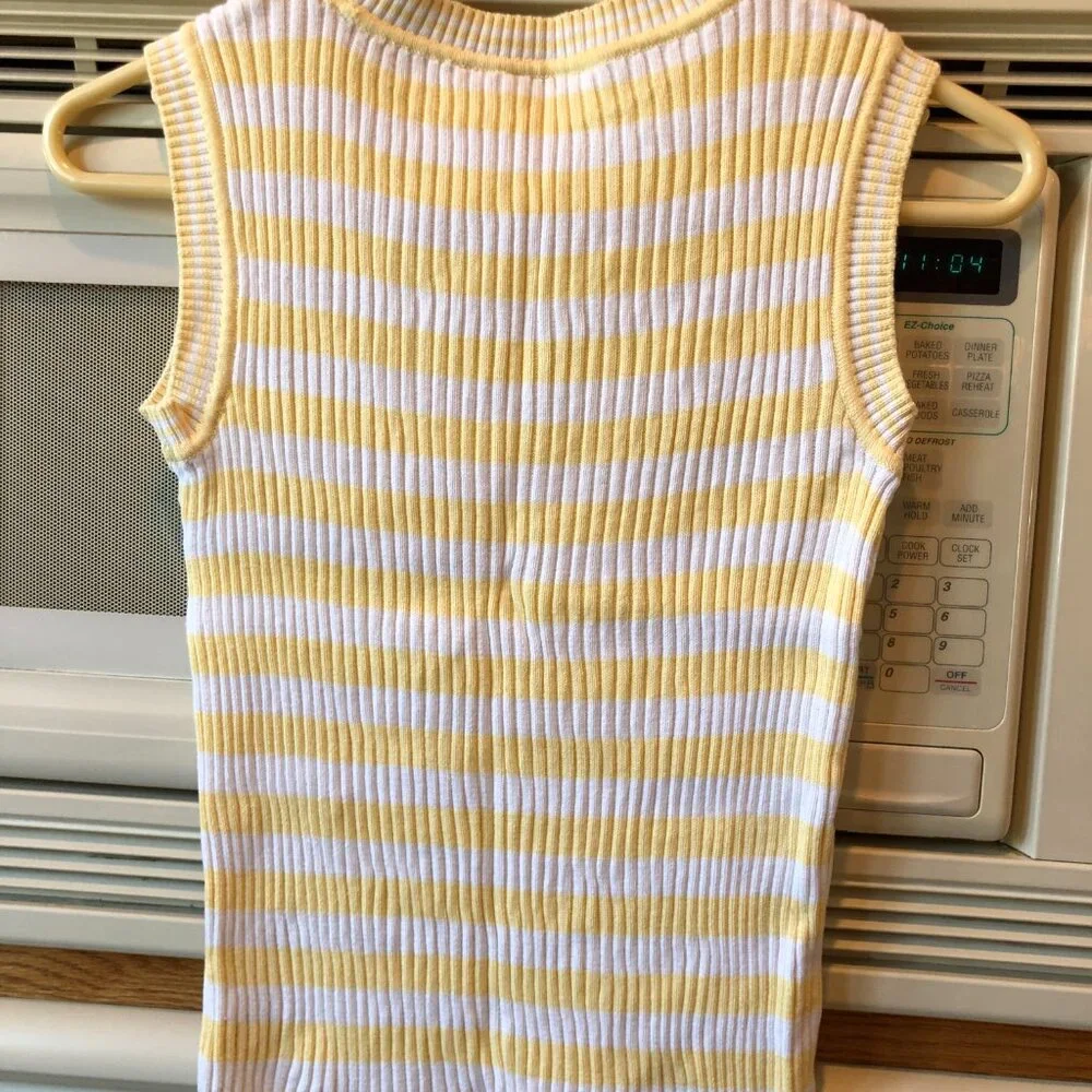 The Children's Place Girl's Ribbed Stripe Sleeveless T Shirt Yellow & White XL
